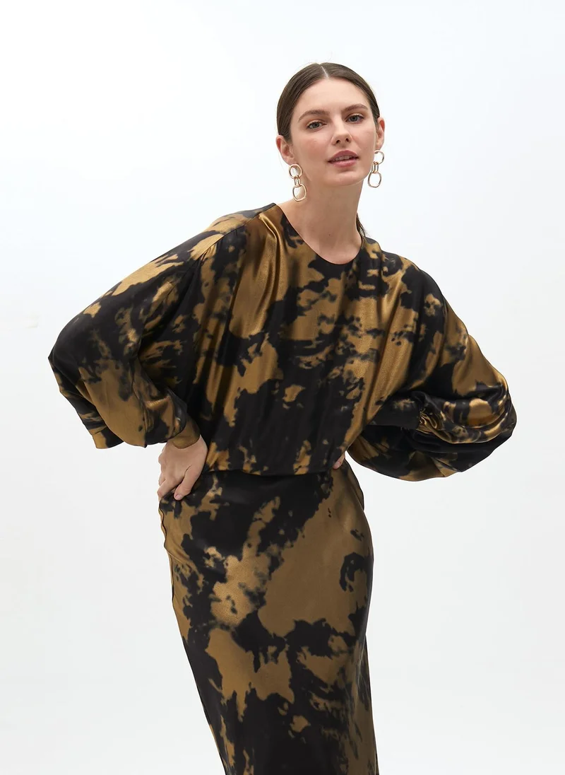 لولا كساديمونت Long Printed Dress with Asymmetric Sleeve